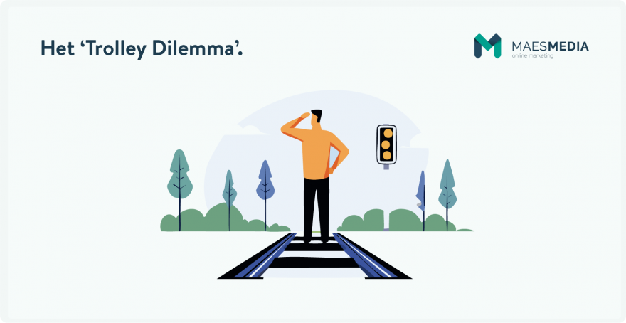 Het Trolley Dilemma. Persoon op treinspoor