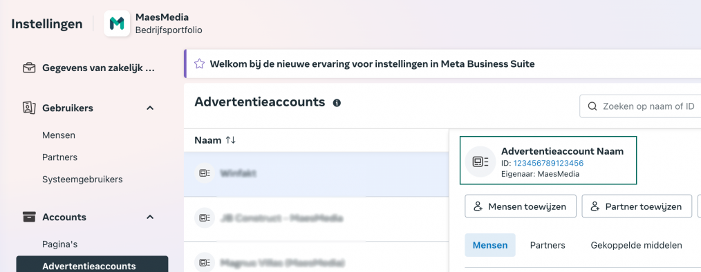 Waar advertentieaccount ID terugvinden in business manager